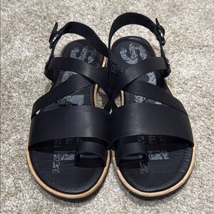 Sorel Ella Criss Cross Black Leather Sandals